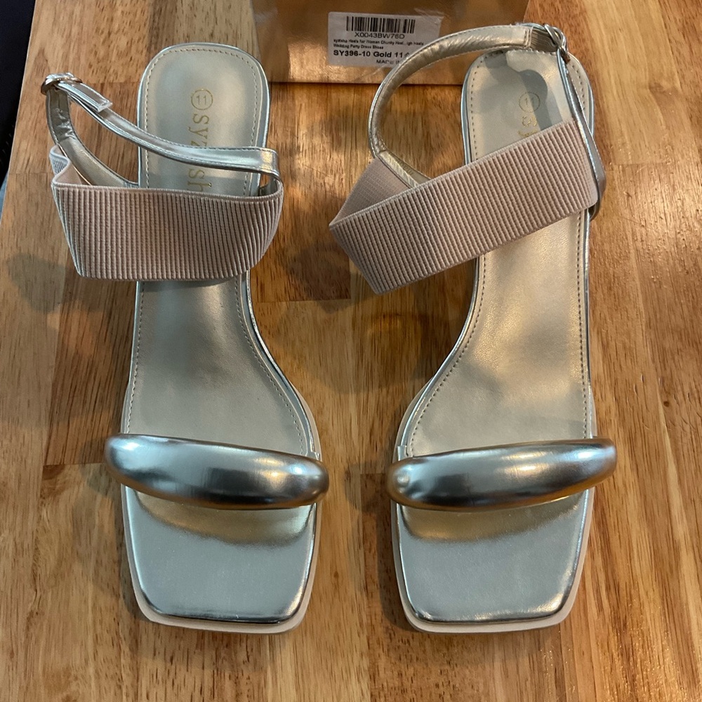 syztsho Heels for Women Chunky Heels Sandals Square Toe Open SIZE 11